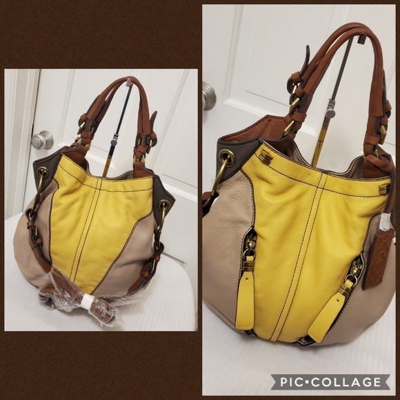 OrYany Victoria Dove Color Block Pebble Grain Leather Bag, Classic, Hobo - Picture 1 of 9